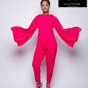 Pink Angel sleeve Blouse straight leg pants